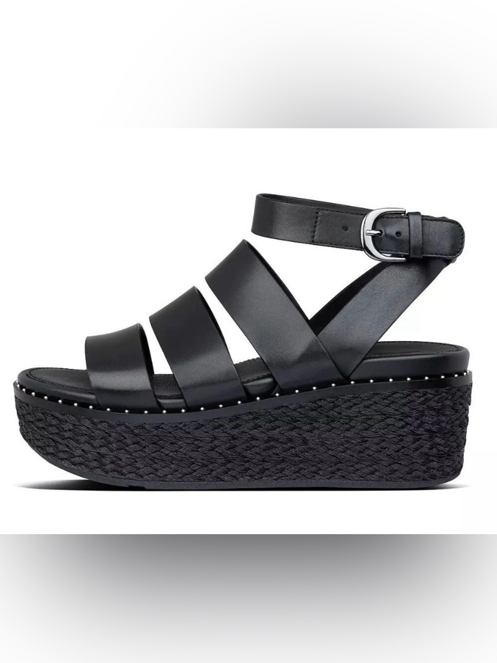 FitFlop Women’s Black Platform Espadrille Sandals with Ankle Buckle